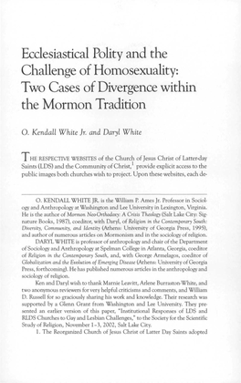 Ecclesiastical Polity and the Challenge of Homosexuality: Two Cases of Divergence Within the Mormon Tradition