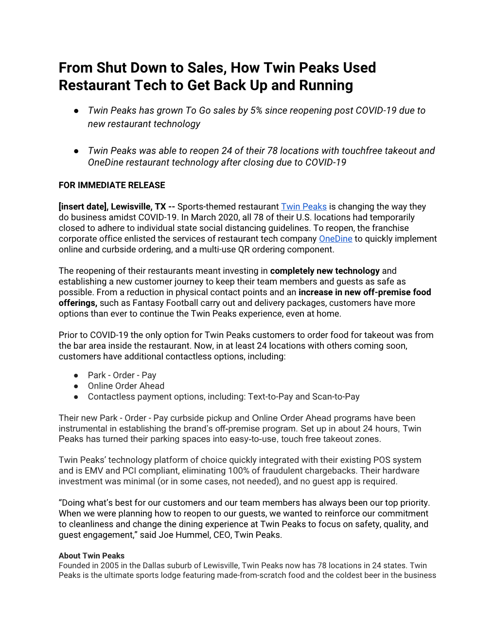 From Shut Down to Sales, How Twin Peaks Used Restaurant Tech to Get Back up and Running