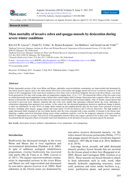 Mass Mortality of Invasive Zebra and Quagga Mussels by Desiccation During Severe Winter Conditions