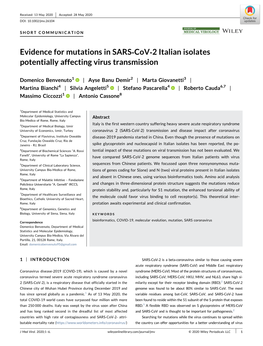 Evidence for Mutations in SARS‐Cov‐2 Italian Isolates Potentially Affecting Virus Transmission