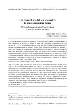 The Swedish Model: an Alternative to Macroeconomic Policy O Modelo Sueco: Uma Alternativa Para a Política Macroeconômica