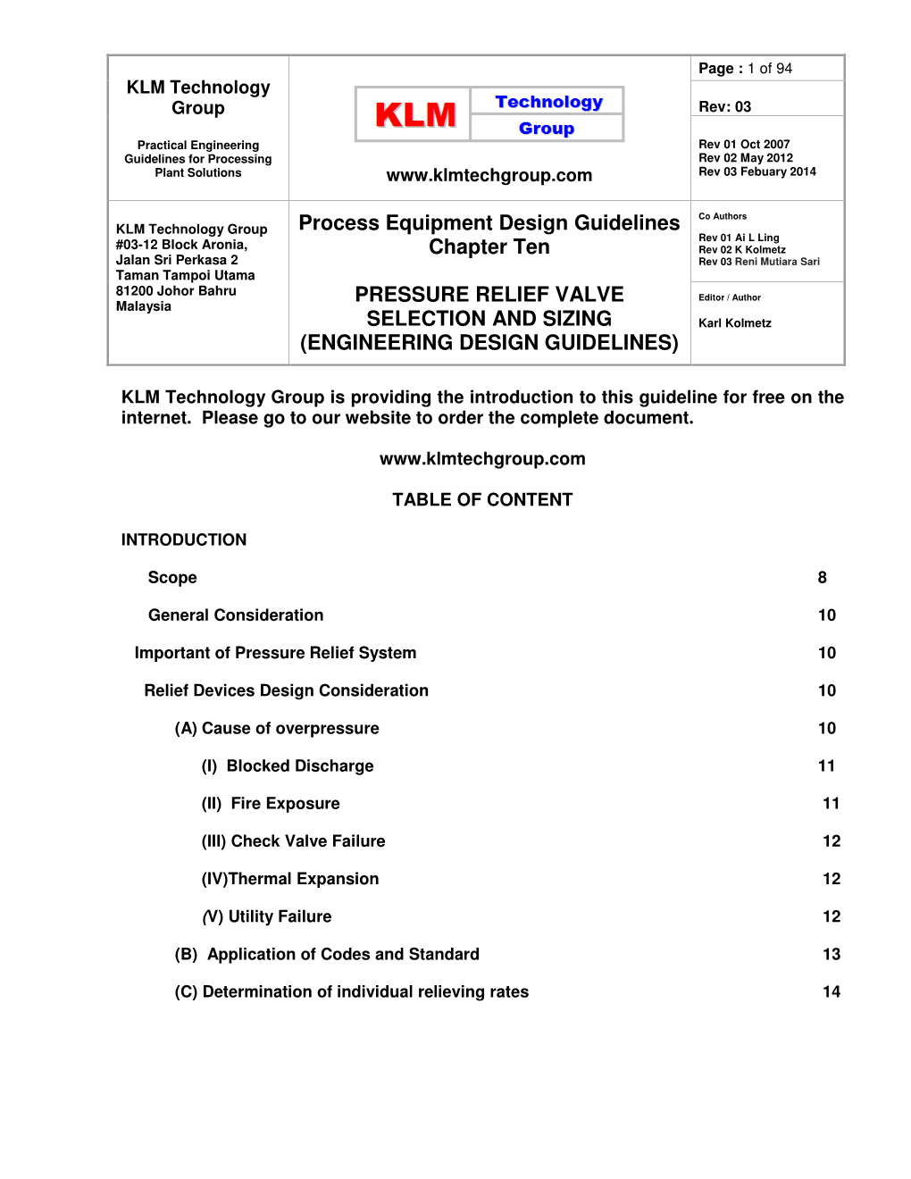 Process Equipment Design Guidelines Chapter Ten PRESSURE RELIEF VALVE SELECTION and SIZING