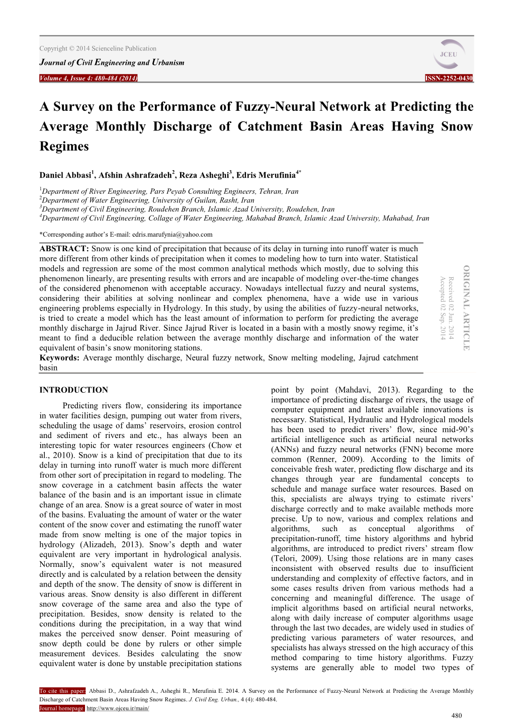 A Survey on the Performance of Fuzzy-Neural Network at Predicting the Average Monthly Discharge of Catchment Basin Areas Having Snow Regimes