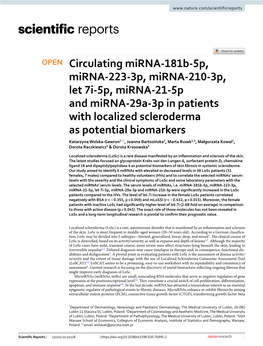 Circulating Mirna-181B-5P, Mirna-223-3P, Mirna-210-3P, Let 7I-5P, Mirna-21-5P and Mirna-29A-3P in Patients with Localized Sclero