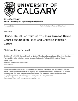 The Dura-Europos House Church As Christian Place and Christian Initiation Centre