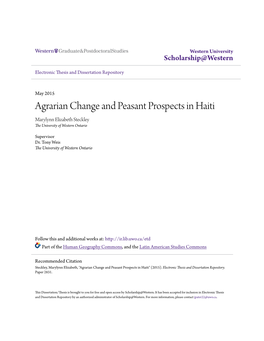 Agrarian Change and Peasant Prospects in Haiti Marylynn Elizabeth Steckley the University of Western Ontario