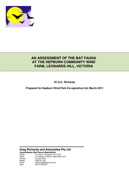 An Assessment of the Bat Fauna at the Hepburn Community Wind