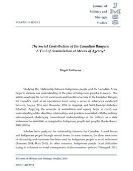 The Social Contribution of the Canadian Rangers: a Tool of Assimilation Or Means of Agency?