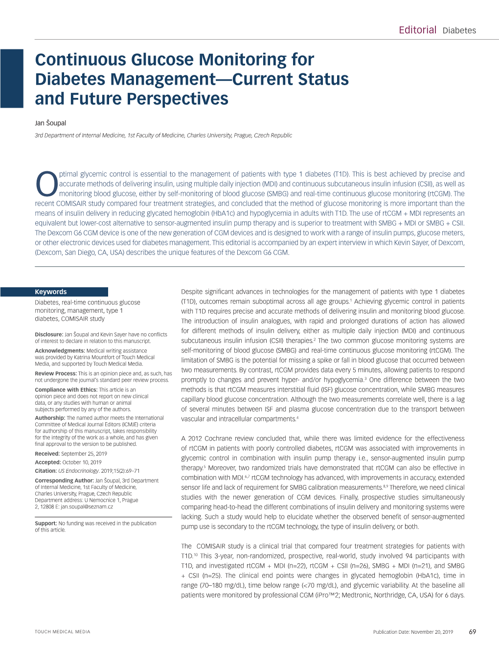 Continuous Glucose Monitoring For Diabetes Management—Current Status ...