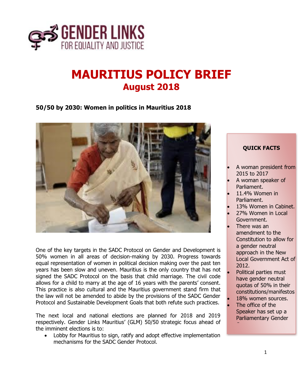 MAURITIUS POLICY BRIEF August 2018