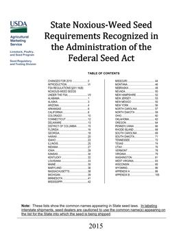 State Noxious-Weed Seed Requirements Recognized in the Administration of the Federal Seed Act