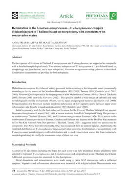 Melanthiaceae) in Thailand Based on Morphology, with Commentary on Conservation Status