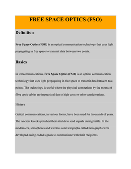Free Space Optics (Fso)
