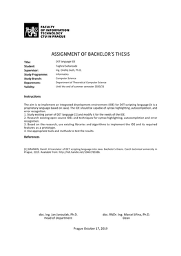 Assignment of Bachelor's Thesis