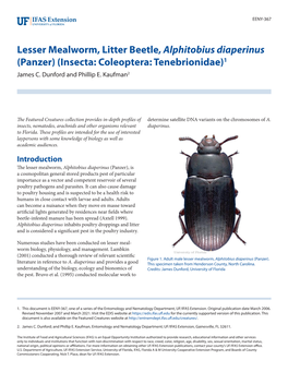 Lesser Mealworm, Litter Beetle, Alphitobius Diaperinus (Panzer) (Insecta: Coleoptera: Tenebrionidae)1 James C