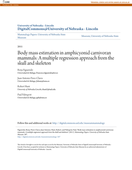 Body Mass Estimation in Amphicyonid Carnivoran Mammals: a Multiple