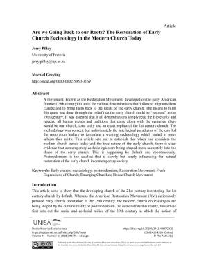 The Restoration of Early Church Ecclesiology in the Modern Church Today