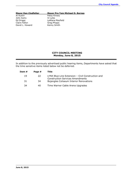 CITY COUNCIL MEETING Monday, June 8, 2015 in Addition to The