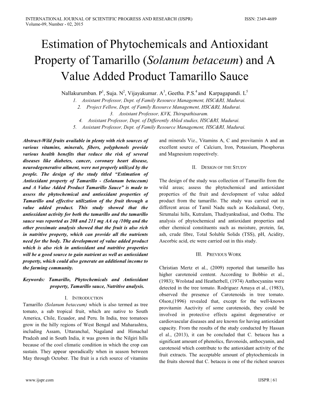 (Solanum Betaceum) and Its Value Added Product Tamarillo Sauce