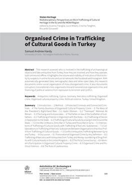 Organised Crime in Trafficking of Cultural Goods in Turkey Samuel Andrew Hardy University of Oslo - Norwegian Institute in Rome, Norway