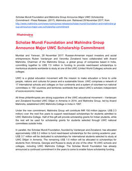 Scholae​ ​Mundi​ ​Foundation​ ​And​ ​Mahindra