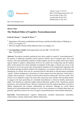 The Medical Ethics of Cognitive Neuroenhancement