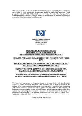 Hewlett-Packard Company As Required by the Luxembourg Law of July 10, 2005 Concerning Prospectuses Relating to Transferable Securities