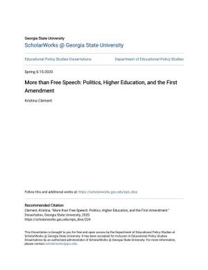 Politics, Higher Education, and the First Amendment