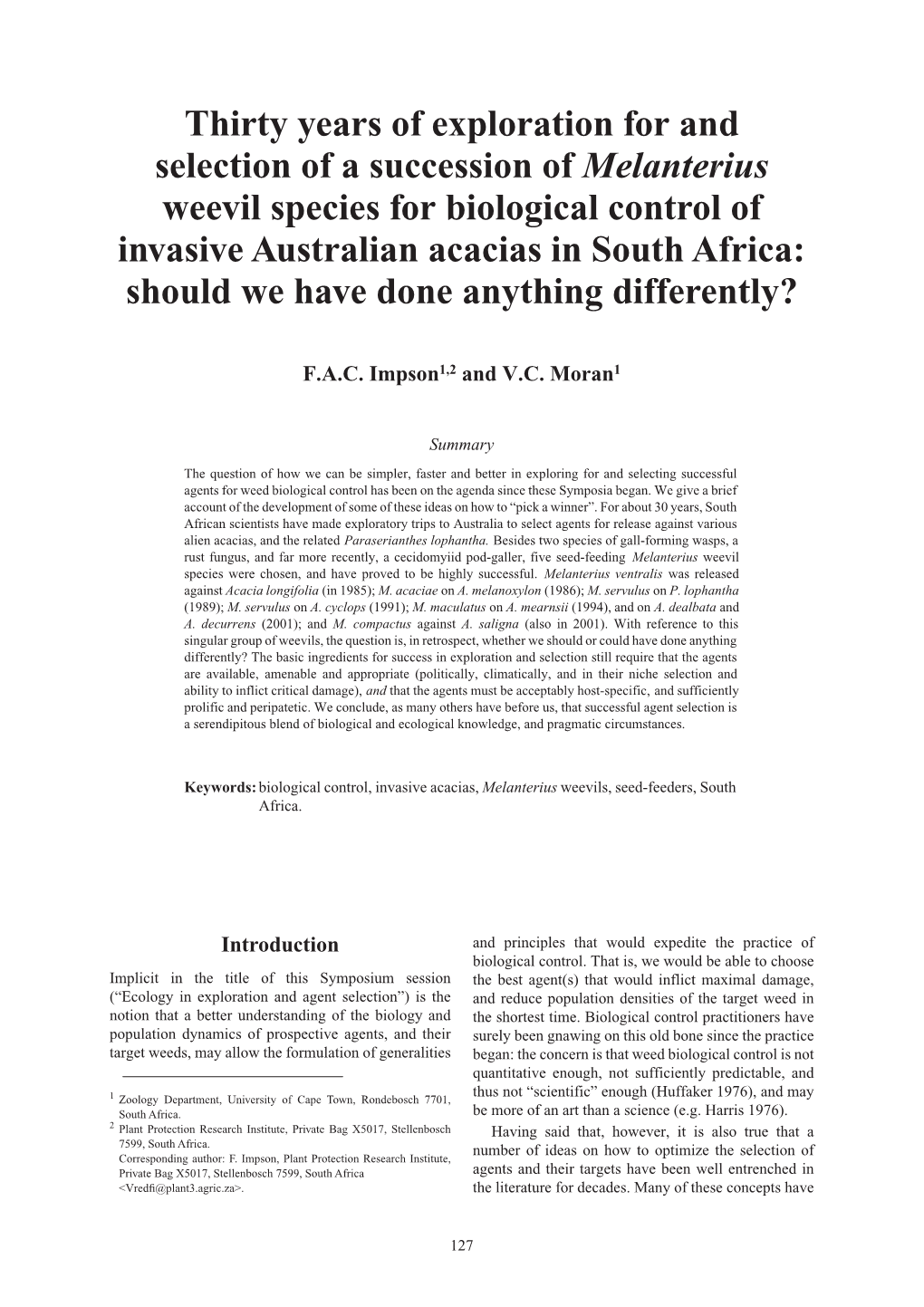 Proceedings of the XI International Symposium on Biological Control Of