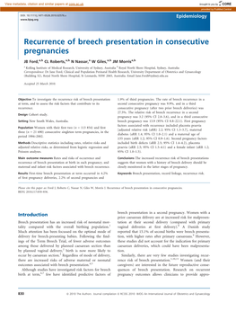 Recurrence of Breech Presentation in Consecutive Pregnancies