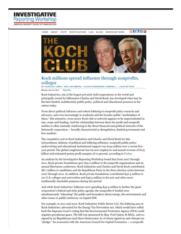 Koch Millions Spread Influence Through Nonprofits, Colleges