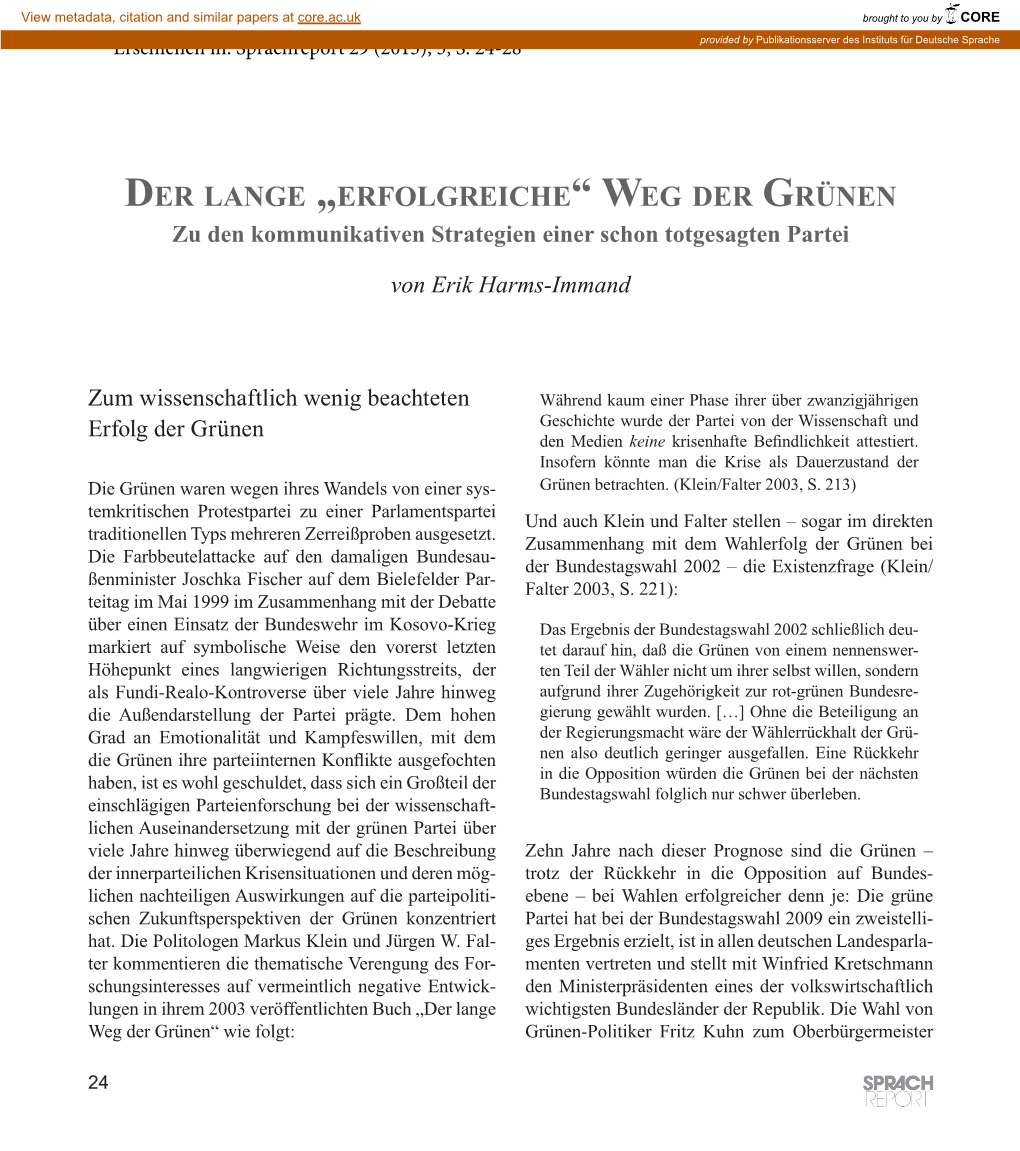 „Erfolgreiche“ Weg Der Grünen Zu Den Kommunikativen Strategien Einer Schon Totgesagten Partei