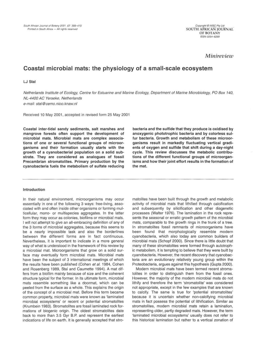 Coastal Microbial Mats: the Physiology of a Small-Scale Ecosystem