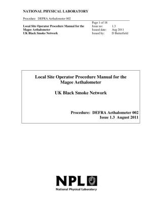 Local Site Operator Procedure Manual for the Magee Aethalometer UK