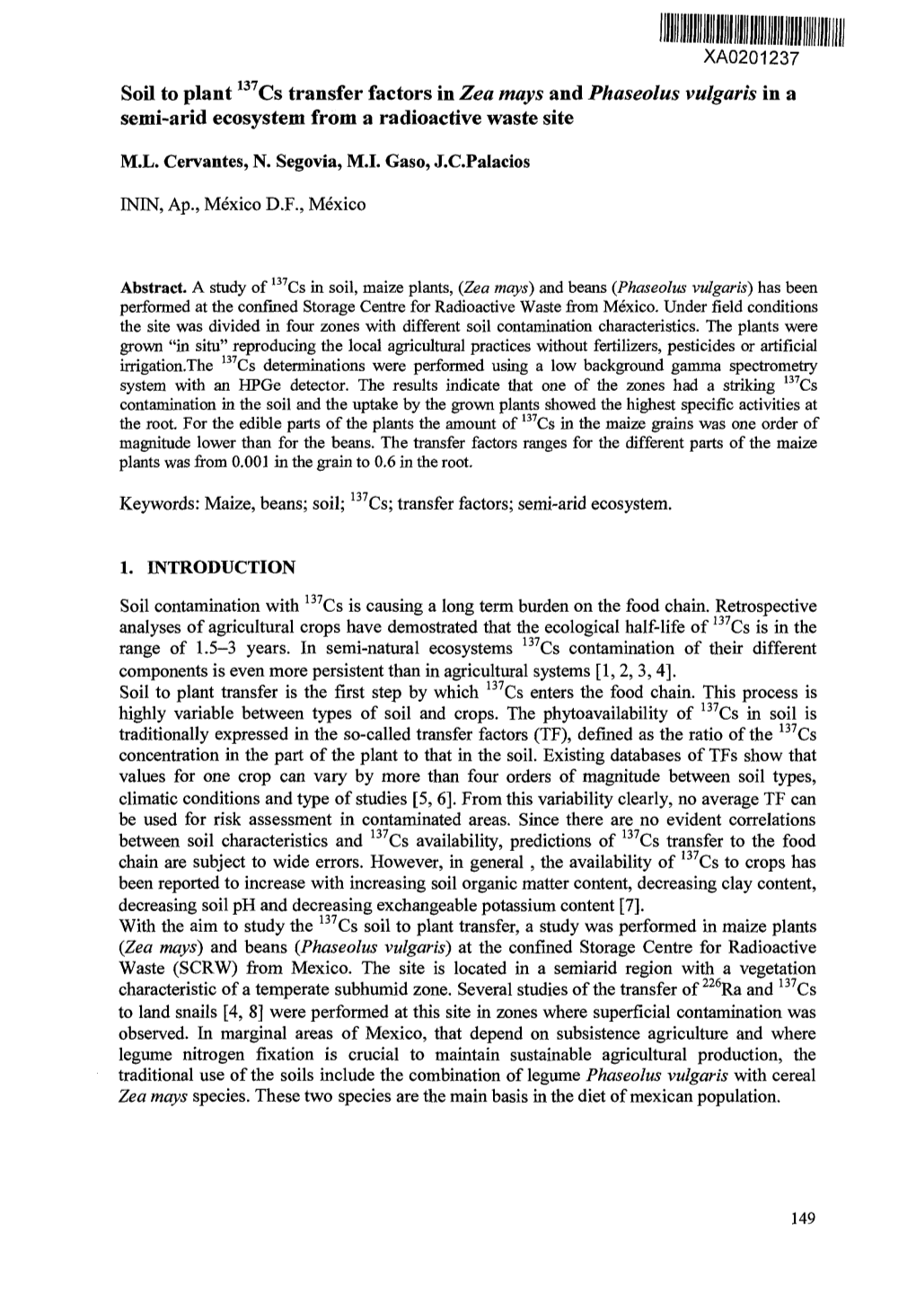 Soil to Plant 137Cs Transfer Factors in Zea Mays and Phaseolus Vulgaris in a Semi-Arid Ecosystem from a Radioactive Waste Site