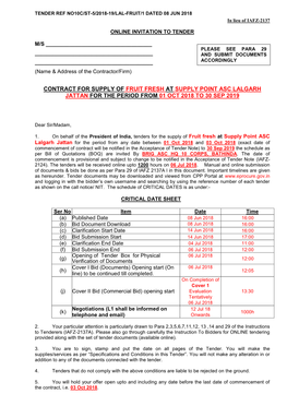 Contract for Supply of Fruit Fresh at Supply Point Asc Lalgarh Jattan for the Period from 01 Oct 2018 to 30 Sep 2019