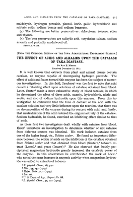 The Effect of Acids and Alkalies Upon the Catalase of Taka-Diastase