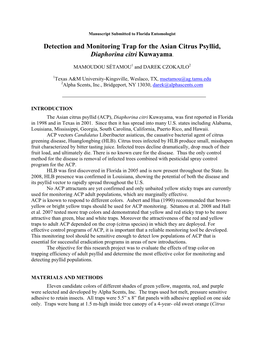 Monitoring Trap for the Asian Citrus Psyllid, Diaphorina Citri Kuwayama