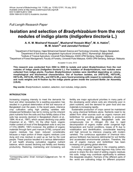 Isolation and Selection of Bradyrhizobium from the Root Nodules of Indigo Plants (Indigofera Tinctoria L.)