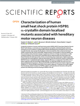 Characterization of Human Small Heat Shock Protein HSPB1 Α-Crystallin Domain Localized Mutants Associated with Hereditary Motor