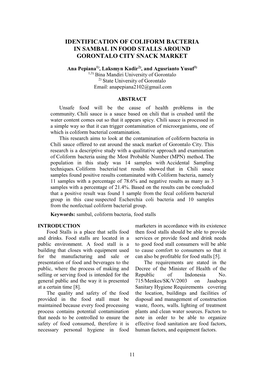 Identification of Coliform Bacteria in Sambal Infood Stalls Around