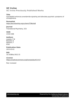 Cannabidiol Enhances Anandamide Signaling and Alleviates Psychotic Symptoms of Schizophrenia