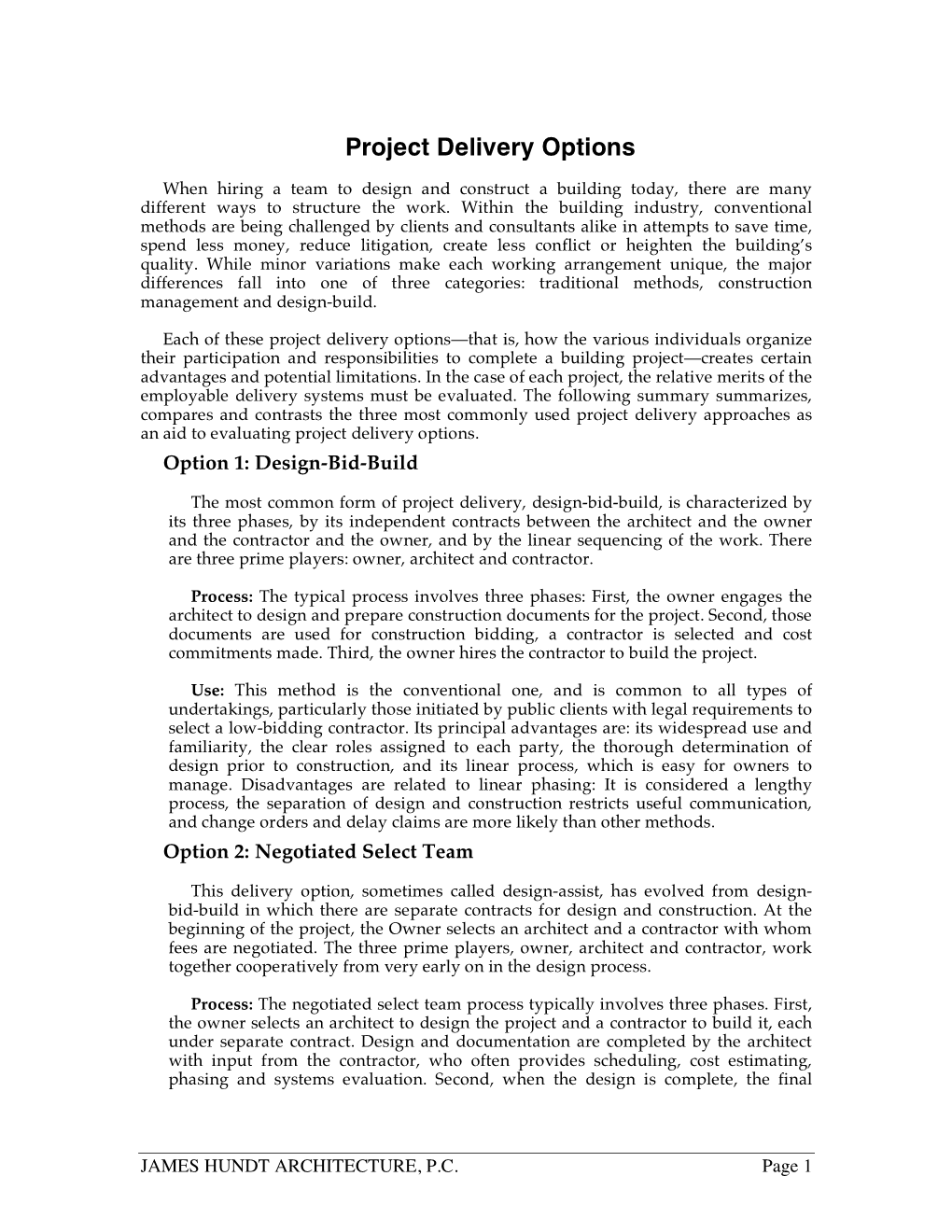 Project Delivery Options