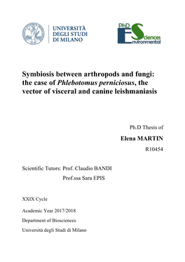Symbiosis Between Arthropods and Fungi: the Case of Phlebotomus Perniciosus, the Vector of Visceral and Canine Leishmaniasis