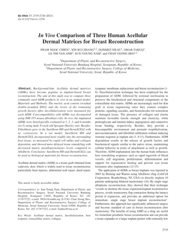 In Vivo Comparison of Three Human Acellular Dermal Matrices for Breast