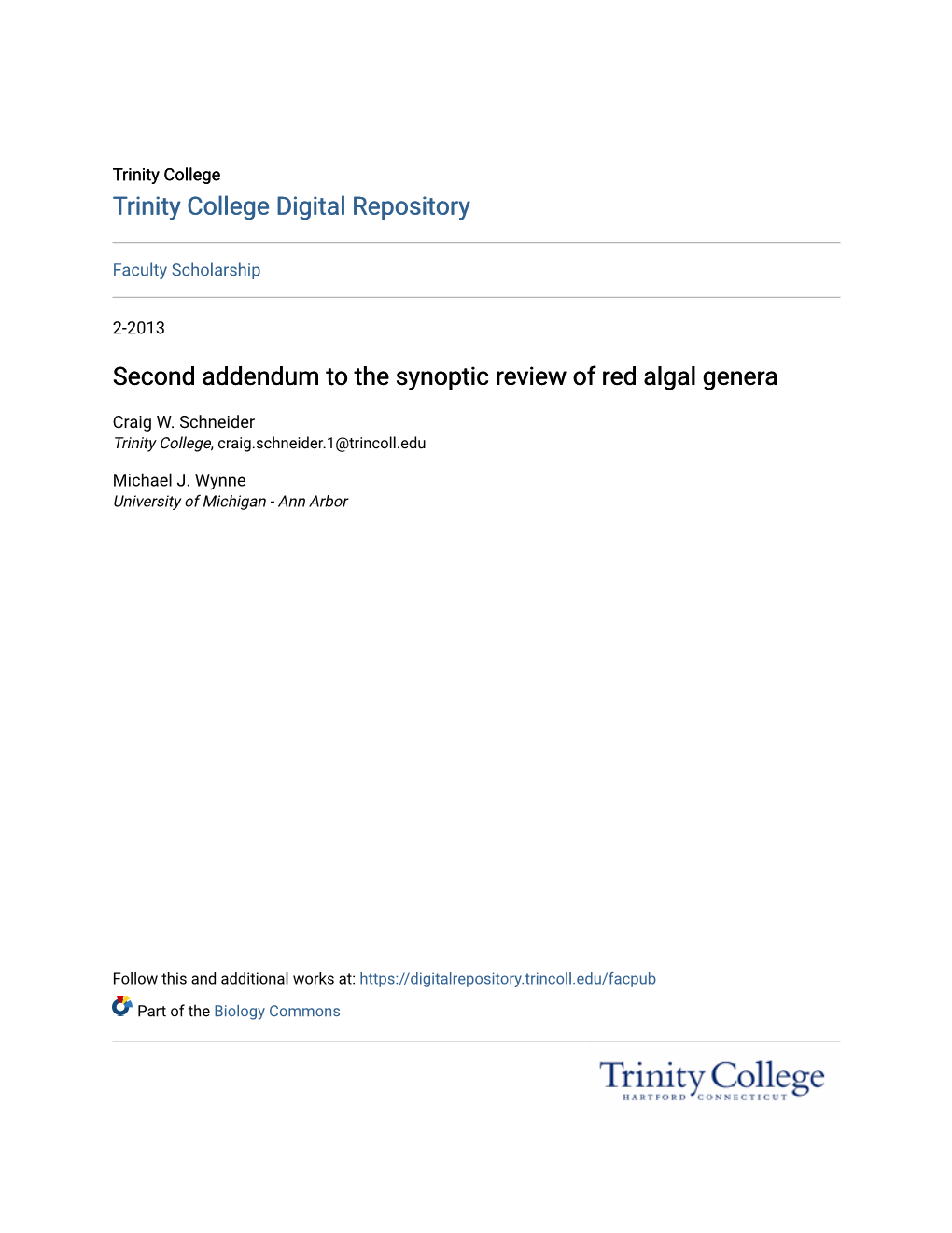 Second Addendum to the Synoptic Review of Red Algal Genera