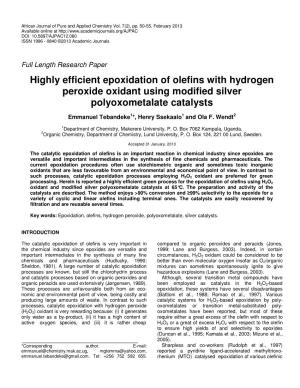 Highly Efficient Epoxidation of Olefins with Hydrogen Peroxide Oxidant Using Modified Silver Polyoxometalate Catalysts