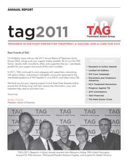 2011 Annual Report of Treatment Action Group (TAG), Whose Work Your Support Makes Possible