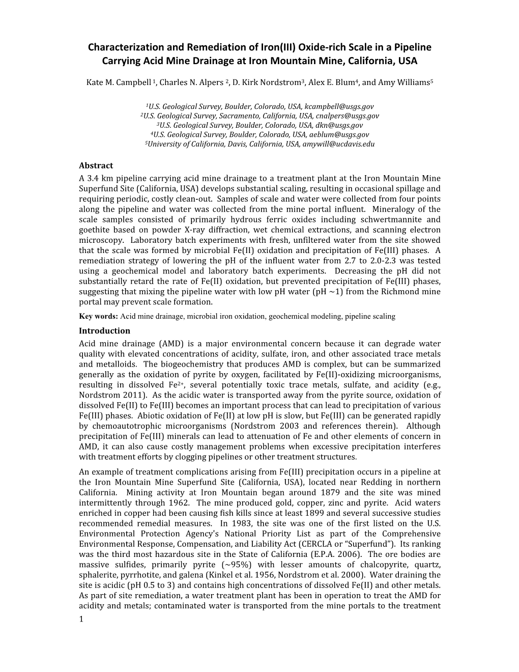 Oxide-Rich Scale in a Pipeline Carrying Acid Mine Drainage at Iron