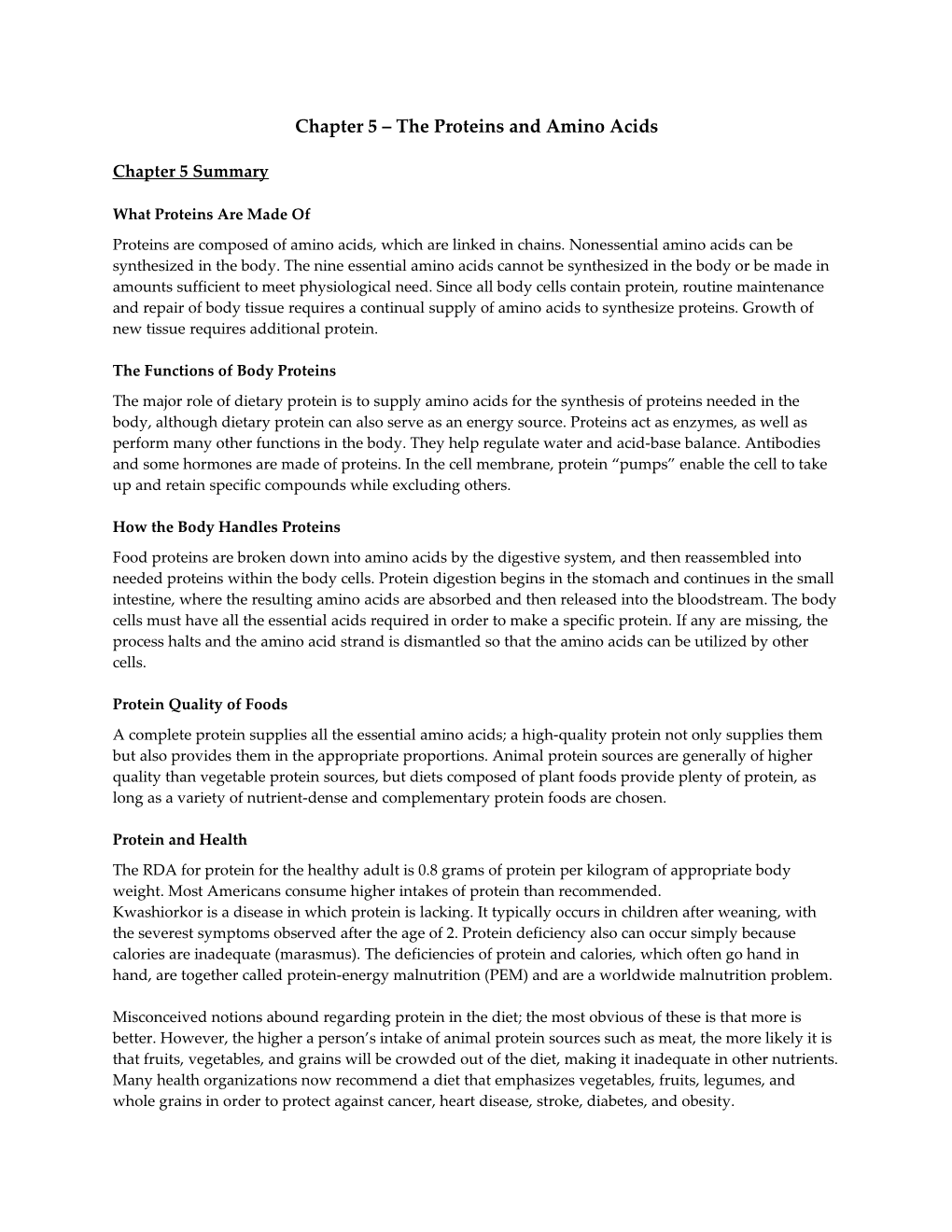 Chapter 5 the Proteins and Amino Acids